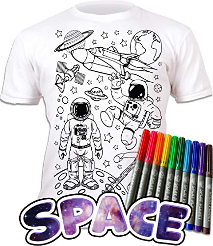 Splat Planet - Camiseta de Manga Corta para Hombre y Cohete Espacial con 6 bolígrafos mágicos Lavables no tóxicos Espacio 5-6 Años