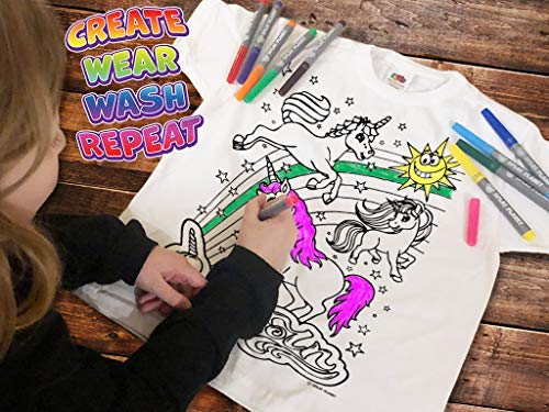 Splat Planet Color-in Unicornio Estrellas Camiseta con 10 bolígrafos mágicos lavables no tóxicos, para colorear y lavar