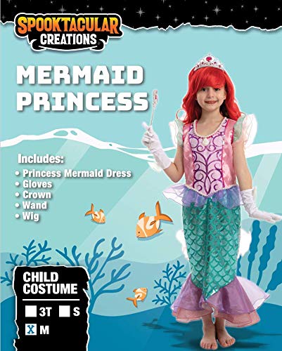 Spooktacular Creations Little Girl Mermaid Princess Costume Include Mermaid red Wig, Crown, Magic Wand and Gloves! (Toddler( 3- 4yrs ))