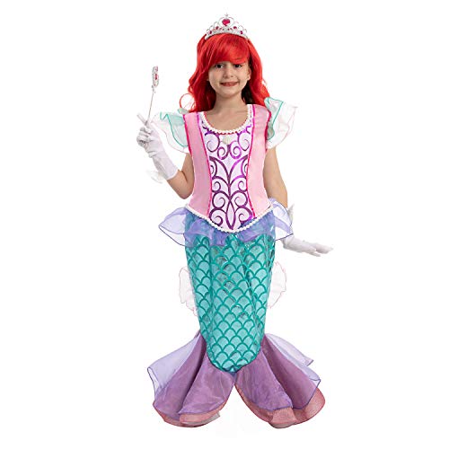 Spooktacular Creations Little Girl Mermaid Princess Costume Include Mermaid red Wig, Crown, Magic Wand and Gloves! (Toddler( 3- 4yrs ))