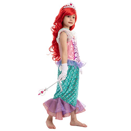 Spooktacular Creations Little Girl Mermaid Princess Costume Include Mermaid red Wig, Crown, Magic Wand and Gloves! (Toddler( 3- 4yrs ))