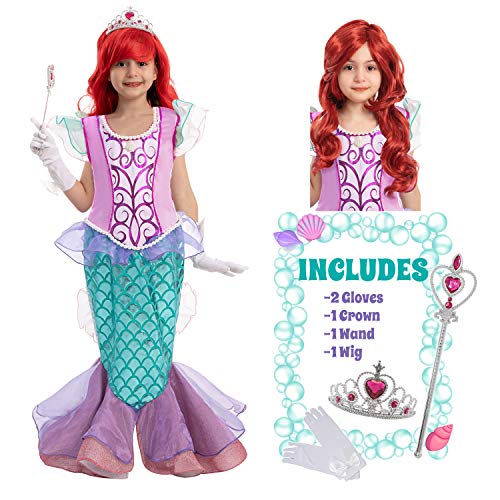 Spooktacular Creations Little Girl Mermaid Princess Costume Include Mermaid red Wig, Crown, Magic Wand and Gloves! (Toddler( 3- 4yrs ))