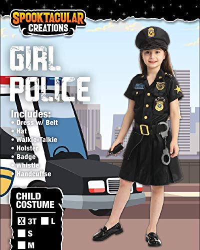 Spooktacular Creations Police Officer Girl Cop Costume Outfit Set for Halloween Dress Up Party, Role-Playing, Carnival Cosplay, Themed Parties (Toddler( 3- 4yrs ))