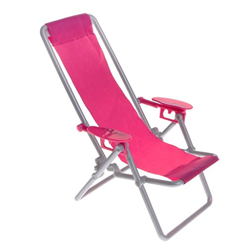 SPRINGHUA 1: 6 Miniatura casa de muñecas de plástico Beach Chair Sillón Juguetes Rosa roja - Muebles de Exterior Accesorios