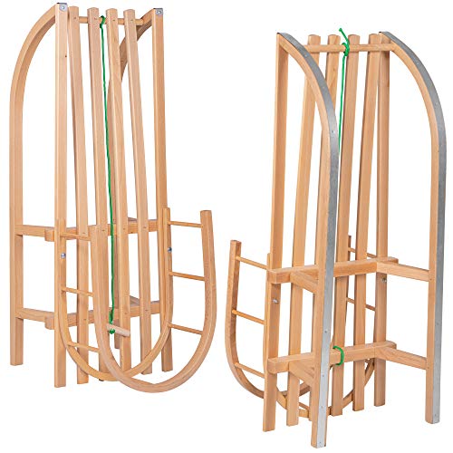 SPRINGOS Trineo de Madera｜Trineo｜90x32 cm｜tobogán｜Trineo para niños｜Cuerda de Tiro｜Madera de Haya｜Invierno｜Nieve｜Vacaciones｜diversión en Trineo Pista de Trineo iste Seguridad｜Estabilidad