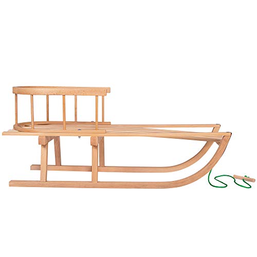 SPRINGOS Trineo de Madera｜Trineo｜90x32 cm｜tobogán｜Trineo para niños｜Cuerda de Tiro｜Madera de Haya｜Invierno｜Nieve｜Vacaciones｜diversión en Trineo Pista de Trineo iste Seguridad｜Estabilidad