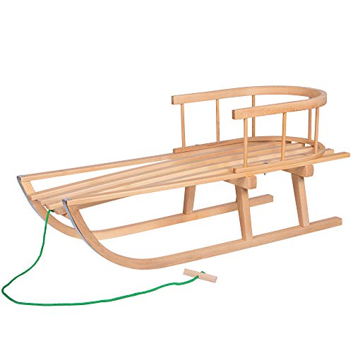 SPRINGOS Trineo de Madera｜Trineo｜90x32 cm｜tobogán｜Trineo para niños｜Cuerda de Tiro｜Madera de Haya｜Invierno｜Nieve｜Vacaciones｜diversión en Trineo Pista de Trineo iste Seguridad｜Estabilidad