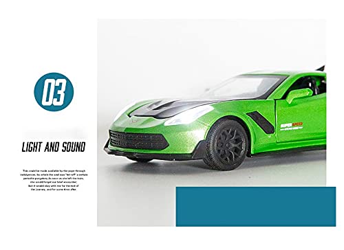 SRJCWB Auto Modelo para Chevrolet Corvette ZR1 Pull Back Sound and Light 1:32 Aleación Modelo De Coche Simulación De Juguete De Coche Coche fundición a presión (Color : Verde)