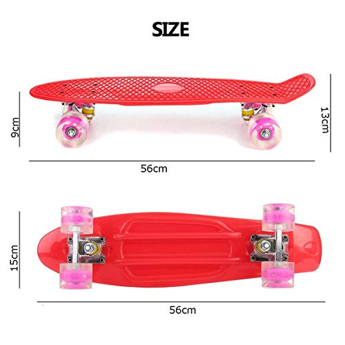 SSN 22 Pulgadas 4 Ruedas Mini Longboard Patín en Colores Pastel del Color monopatín con LED Parpadeante Ruedas monopatín Retro for Chicos, Chicas niños (Color : B)