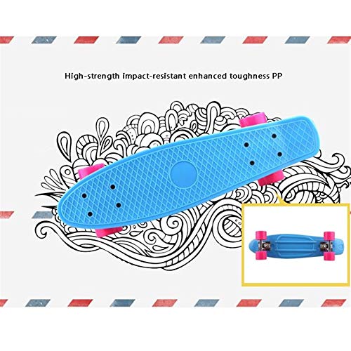 SSN Penny Junta Pescado 22inch Mini Monopatín del Crucero For Chicos, Chicas Niños Scooter Longboard Patines Retro Junta Rodamientos Rueda del Carro (Color : Azul)