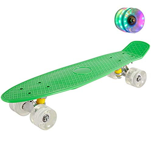 SSN Penny Junta Pescado 22inch Mini Monopatín del Crucero For Chicos, Chicas Niños Scooter Longboard Patines Retro Junta Rodamientos Rueda del Carro (Color : Verde)