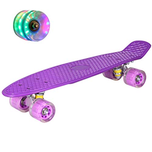 SSN Penny Junta Pescado 22inch Mini Monopatín del Crucero For Chicos, Chicas Niños Scooter Longboard Patines Retro Junta Rodamientos Rueda del Carro (Color : Púrpura)