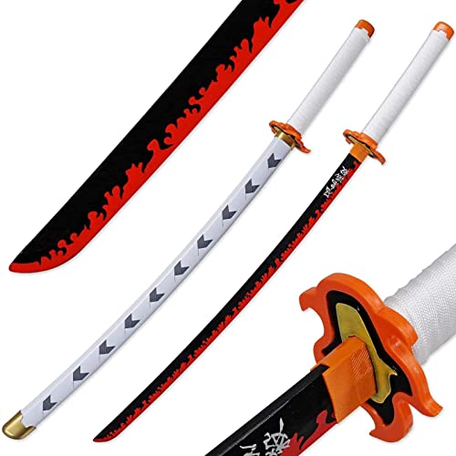 SSNG Demon Slayer Blade Cos Espada De Madera,Katana Demon Slayer Rengoku Kyoujurou,Espada rol De Anime Hecha A Mano,Espada De Textura De Anime,ColeccióN,76cm (Color : Knife Holder Set)