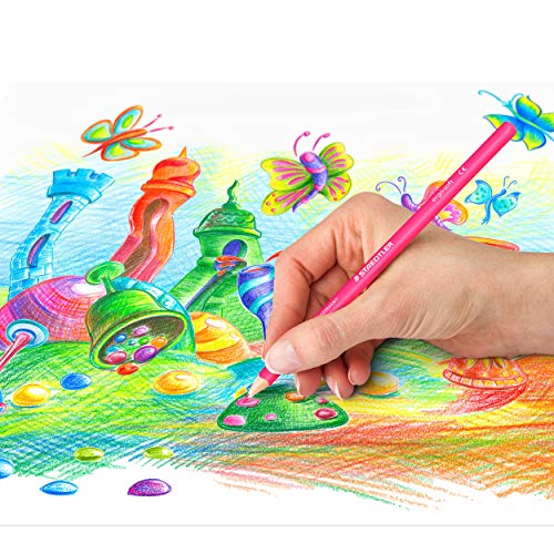 STAEDTLER ergosoft Lápices de colores (mayor resistencia a la rotura, formato triangular ergonómico, superficie suave), juego con 12 colores brillantes, colores neón y veraniegos