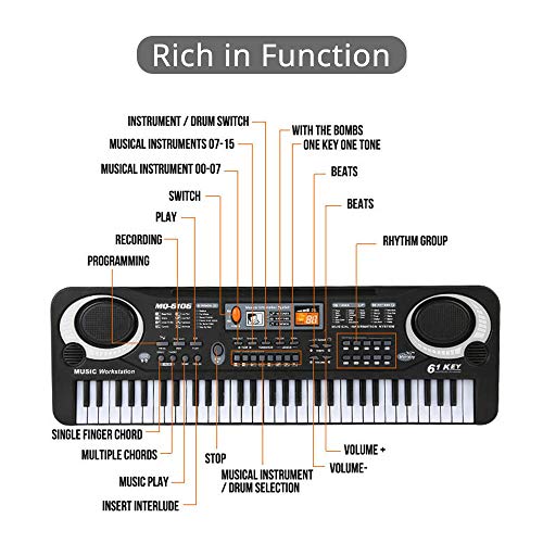 Staright 61 Teclas Órgano electrónico USB Teclado Digital Piano Instrumento Musical Juguete para niños con micrófono