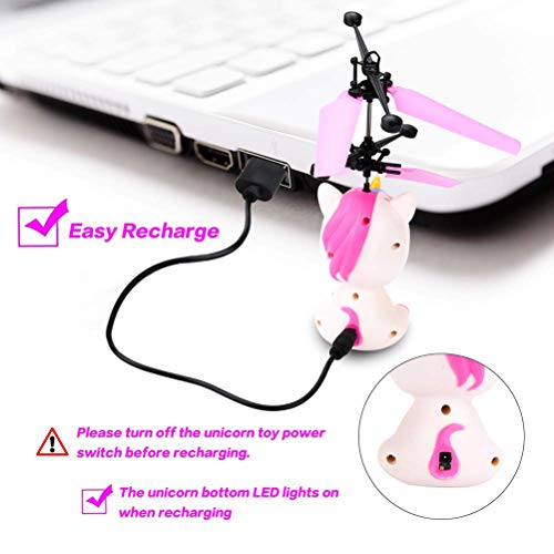 Stecto Juguete de unicornio volador controlado a mano, juguetes inteligentes de hada voladora con luz LED, helicóptero de bola recargable por USB para niñas y niños