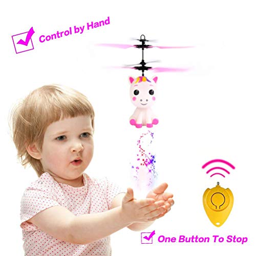 Stecto Juguete de unicornio volador controlado a mano, juguetes inteligentes de hada voladora con luz LED, helicóptero de bola recargable por USB para niñas y niños