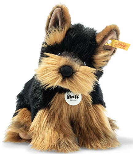 Steiff 76923 - Perro de Peluche Original de Herkules Yorkshire Terrier, Aprox. 24 cm, diseño de botón en la Oreja, Color marrón y Negro