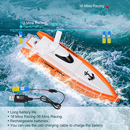 STOTOY Barco teledirigido con Velocidad 25 km/h, 49 MHz, Barca de Carreras electrónica de Alta Velocidad con Mando a Distancia y 2 baterías Recargables, Bote Exterior para Piscina y Lagos