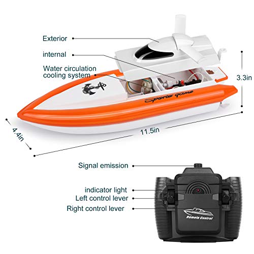 STOTOY Barco teledirigido con Velocidad 25 km/h, 49 MHz, Barca de Carreras electrónica de Alta Velocidad con Mando a Distancia y 2 baterías Recargables, Bote Exterior para Piscina y Lagos