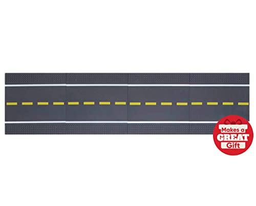 Strictly Briks - Bases para Construir - Imitan Carreteras, Calles o Caminos - 100 % Compatible con Todas Las Grandes Marcas - 25,4 x 25,4 cm - 4 Rectas