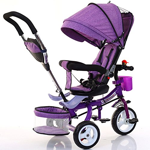 Strollers NAUY @ Triciclo de niños Bicicleta Plegable Cochecito de bebé 1-6 años de Edad Rueda Inflable Color del Marco del Coche Sillas de Paseo (Color : Púrpura)