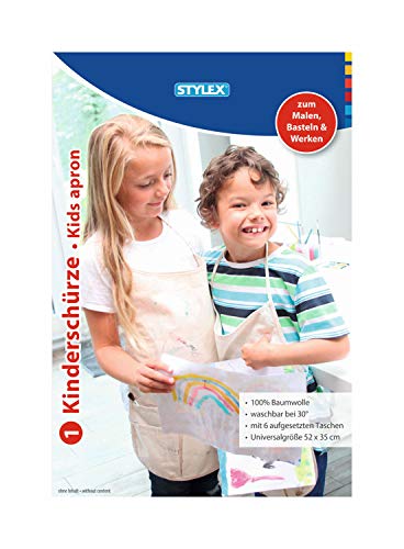 Stylex Delantal para niños de Aprox. 35 x 50 cm con 6 Bolsillos, 100% algodón, Lavable a máquina a 30 °C, Natural, 50 x 35 cm