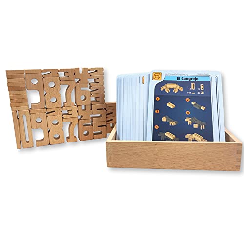 SumBlox Mini. Juego de Construcción. Bloques de Madera para Aprender Matemáticas. Set Iniciación 38 Piezas + 36 fichas de Actividades