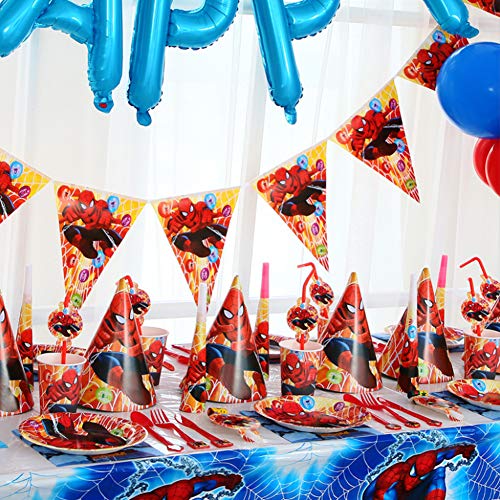 Suministros Vajilla de Fiesta Set, Juego Vajilla Fiesta Cumpleaños, Kit de Decoraciones de Cumpleaños de Spiderman, Suministros de Fiesta Temáticos de Superhéroes