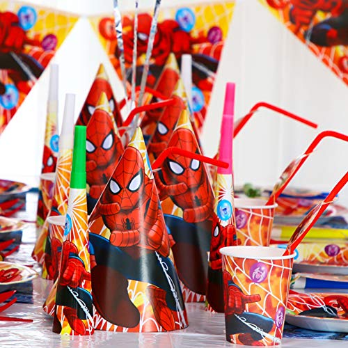 Suministros Vajilla de Fiesta Set, Juego Vajilla Fiesta Cumpleaños, Kit de Decoraciones de Cumpleaños de Spiderman, Suministros de Fiesta Temáticos de Superhéroes