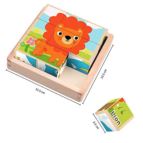 Sunarrive Puzzle de madera – puzzle de madera 3D – puzzle cubos de madera – juguete educativo – Montessori – puzzle infantil – Cubo apilable para niños a partir de 2 3 años (animales)