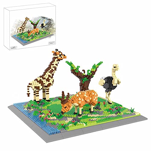 Sunbary Modelo de bloques de construcción DIY con diseño de jirafa, alce de jirafa, juego de construcción de animales con base, 2010 piezas de sujeción, regalo para niños y adultos