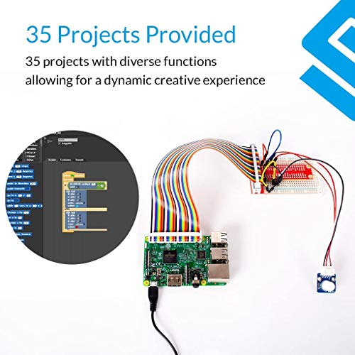 SunFounder 37 Modules Sensor Kit V2.0 for Raspberry Pi 4, 3, 2 and RPi Model B+, 40-Pin GPIO Extension Board Jump wires