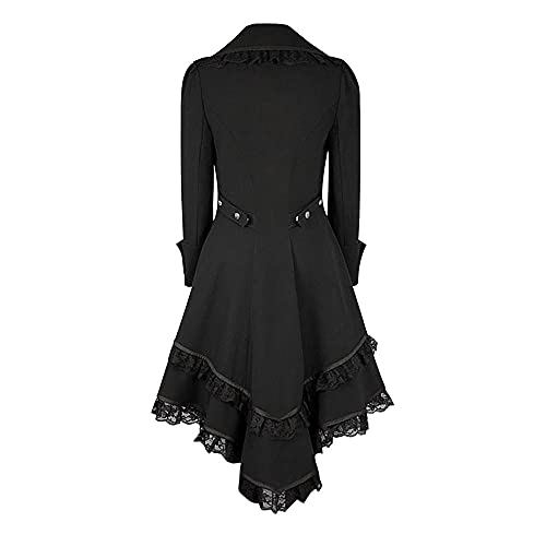 Sunggoko Abrigo medieval para mujer, elegante, blazer, vintage, steampunk, gótico, renacentista, rock, irregular, uniforme, dos filas, borde de encaje, Negro , M