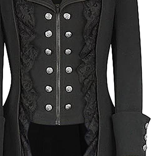 Sunggoko Abrigo medieval para mujer, elegante, blazer, vintage, steampunk, gótico, renacentista, rock, irregular, uniforme, dos filas, borde de encaje, Negro , M