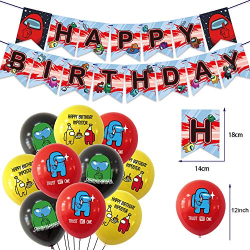 SUNSK Globos Cumpleaños Videojuegos Decoraciones de Fiesta Happy Birthday Banner Redondo Globos de Látex Cake Toppers 32 Piezas