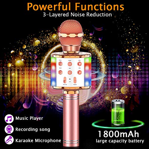 SunTop Micrófono Karaoke Bluetooth, Microfono Inalámbrico Karaoke, Portátil con Altavoz y Luces LED, Reproductor KTV doméstico con función de grabación