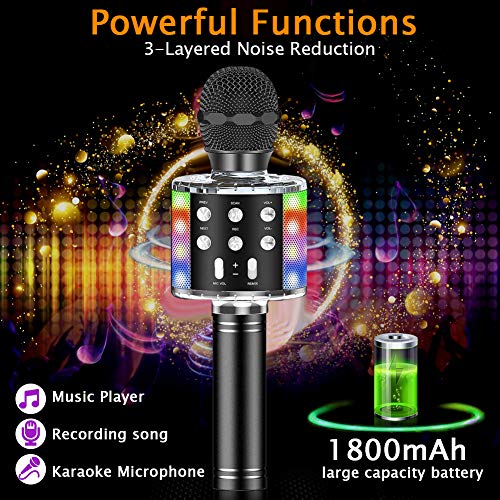 SunTop Micrófono Karaoke Bluetooth, Microfono Inalámbrico Karaoke, Portátil con Altavoz y Luces LED, Reproductor KTV doméstico con función de grabación