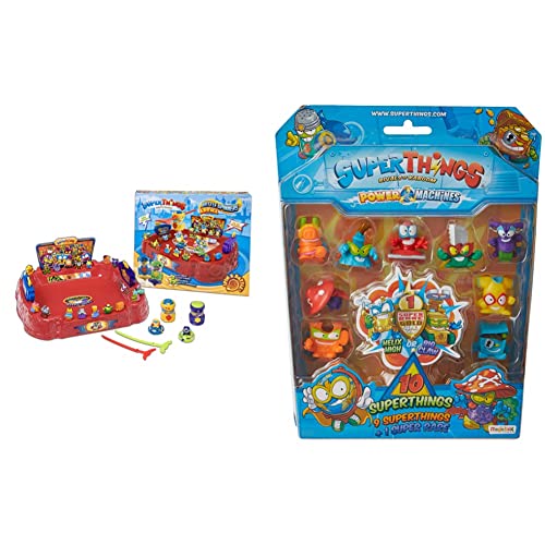 SuperThings Playset Battle Arena, Contiene 1 Arena, 2 Battle Spinners Exclusivos + Power Machine Blíster 10 Figuras, Contiene 9 y 1 Dorado