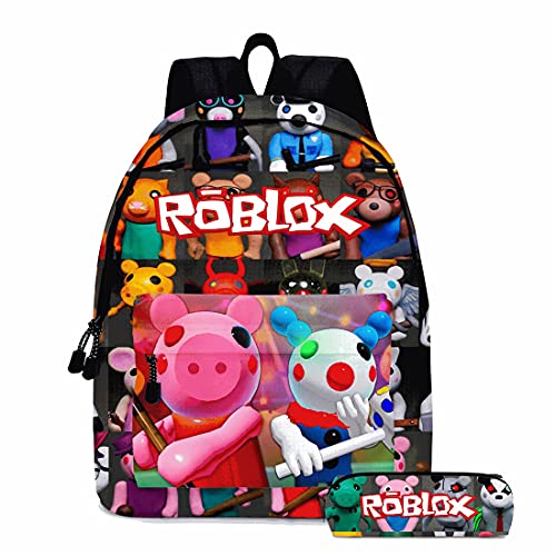 Suyaluoi Mochila infantil Roblox Piggy para niños, mochila escolar y estuche, 2 unidades para Youtuber PS4 Gaming Chica, Diseño 1, M