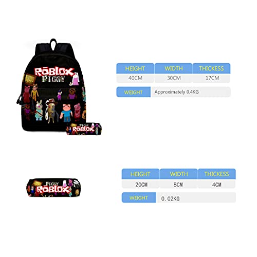 Suyaluoi Mochila infantil Roblox Piggy para niños, mochila escolar y estuche, 2 unidades para Youtuber PS4 Gaming Chica, Diseño 1, M