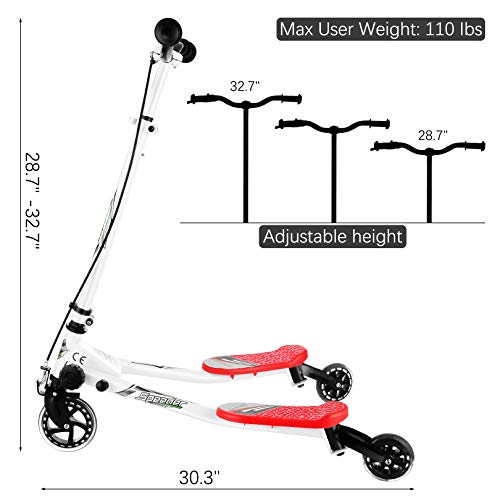 Swing Scooter Patinete de Tres Ruedas para Niños, 3 Ruedas Swing Scooter para niños, Altura Ajustable Patinetes Scooter para niños Apto para niños Mayores de 5 años (Rojo)