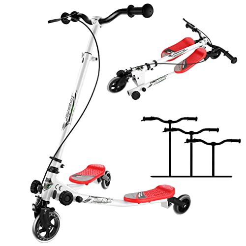 Swing Scooter Patinete de Tres Ruedas para Niños, 3 Ruedas Swing Scooter para niños, Altura Ajustable Patinetes Scooter para niños Apto para niños Mayores de 5 años (Rojo)