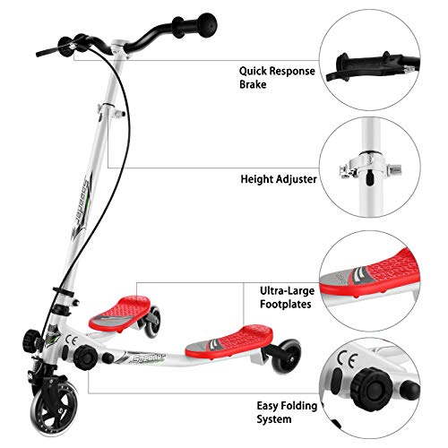 Swing Scooter Patinete de Tres Ruedas para Niños, 3 Ruedas Swing Scooter para niños, Altura Ajustable Patinetes Scooter para niños Apto para niños Mayores de 5 años (Rojo)