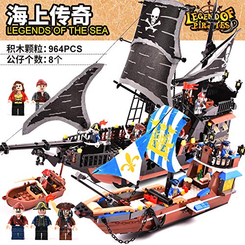 SXCYU Bloques Juguetes para niños Juguetes para niños y niñas Barco Pirata Gudi Pirata del Caribe Conjunto de Barcos Reales españoles Black Pearl Model Building, S7322 sin Caja