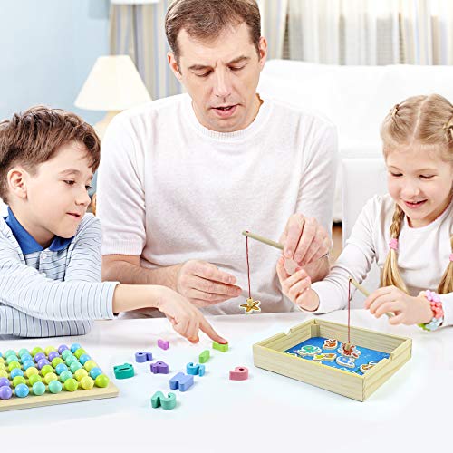 Symiu Juguetes Niños Juego Pescar Peces Magnetico Madera 3 IN 1 Juguetes Montessori para Bebes Juegos Educativos Regalos para Niños 3 4 5 6 Años