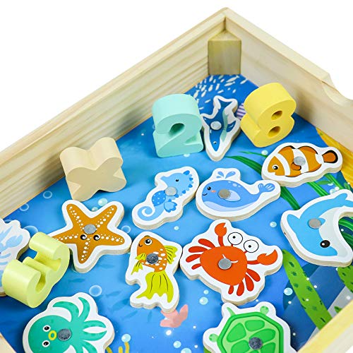 Symiu Juguetes Niños Juego Pescar Peces Magnetico Madera 3 IN 1 Juguetes Montessori para Bebes Juegos Educativos Regalos para Niños 3 4 5 6 Años