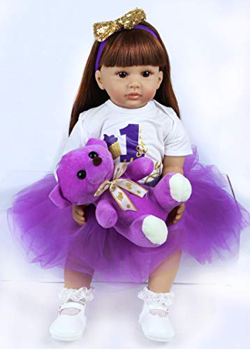 SYP Muneca Reborn Reales 24''/60cm Simulación Reborn Niña Bebes Reborn Silicona Blanda Reborn Toddlers Niña Juguetes Muñecos Bebé Chica con un Vestido Morado