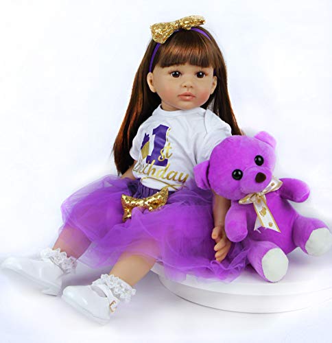 SYP Muneca Reborn Reales 24''/60cm Simulación Reborn Niña Bebes Reborn Silicona Blanda Reborn Toddlers Niña Juguetes Muñecos Bebé Chica con un Vestido Morado