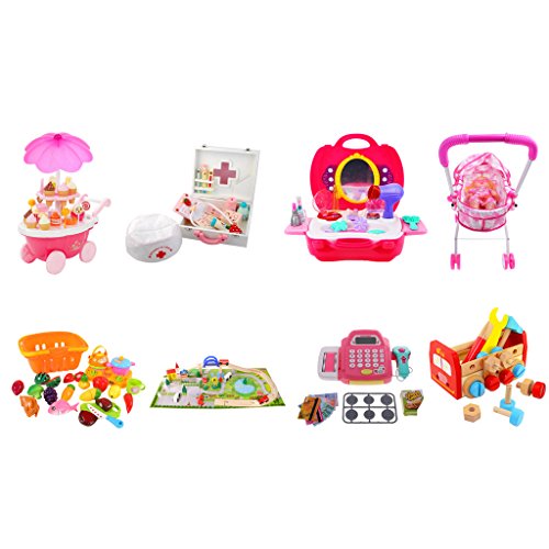 T TOOYFUL Pink Ice Cream Sweets Cart Shop Toy Stand Kids Juego de Simulación con Luces